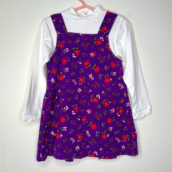 Vintage Corduroy Jumper Dress Floral Print white one piece bodysuit included 3t - Picture 2 of 10